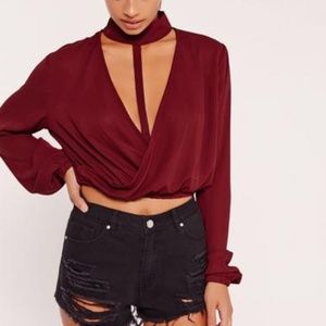 Choker Crop Blouse | Missguided | 2 | Burgundy